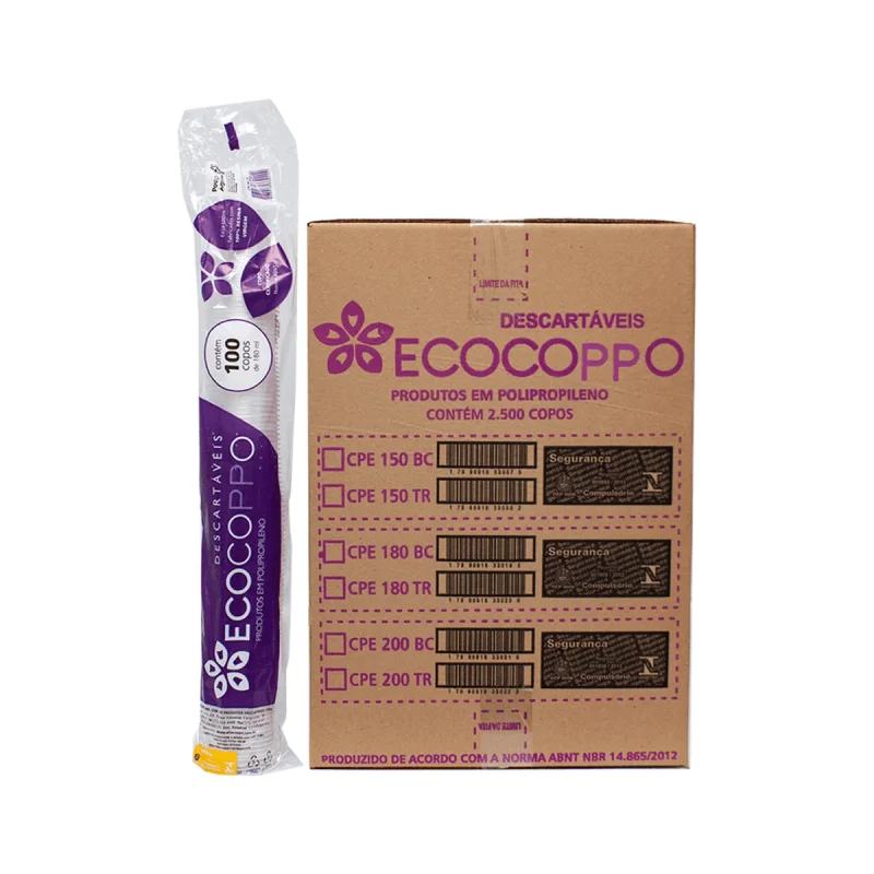 COPO 200 ML BRANCO PP ABNT 2500 UN ECOCOPPO.