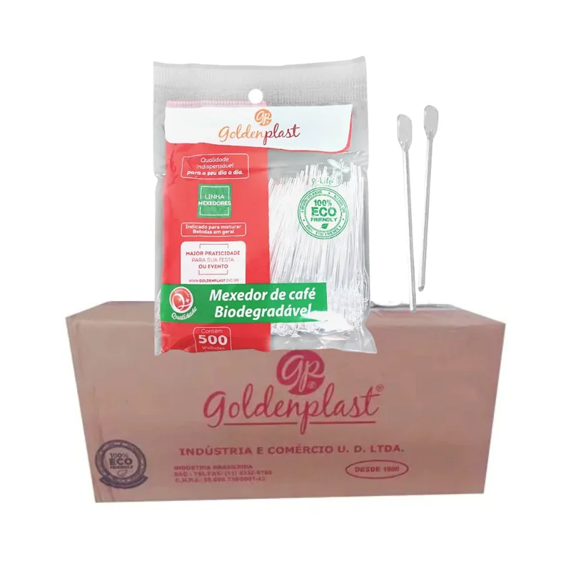 PALHETA PARA CAFE BIODEG 20 PCT X 500 UN CRISTAL GOLDENPLAST