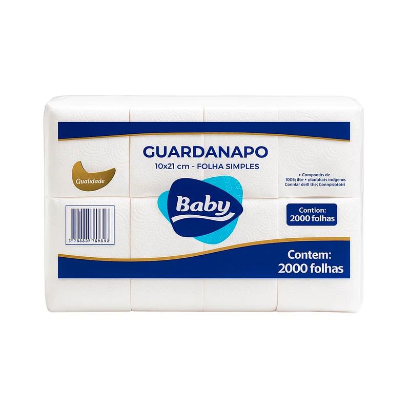 GUARDANAPO 10 CM X 21 CM FOLHA SIMPLES COM 2000 FL BABY