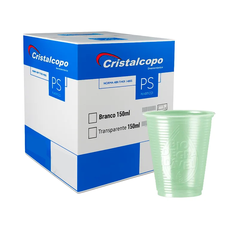 COPO 180 ML TRANSP. PS BIODEGRADAVEL 100 UN CRISTALCOPO