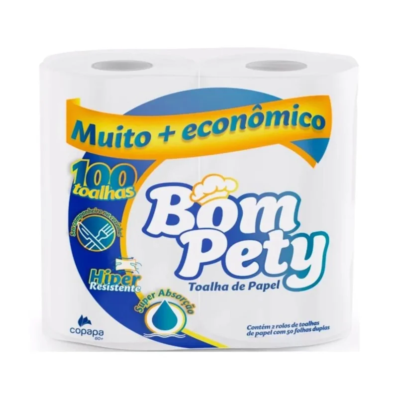 TOALHA PAPEL COZINHA BRANCO 2 RL BOM PETY.