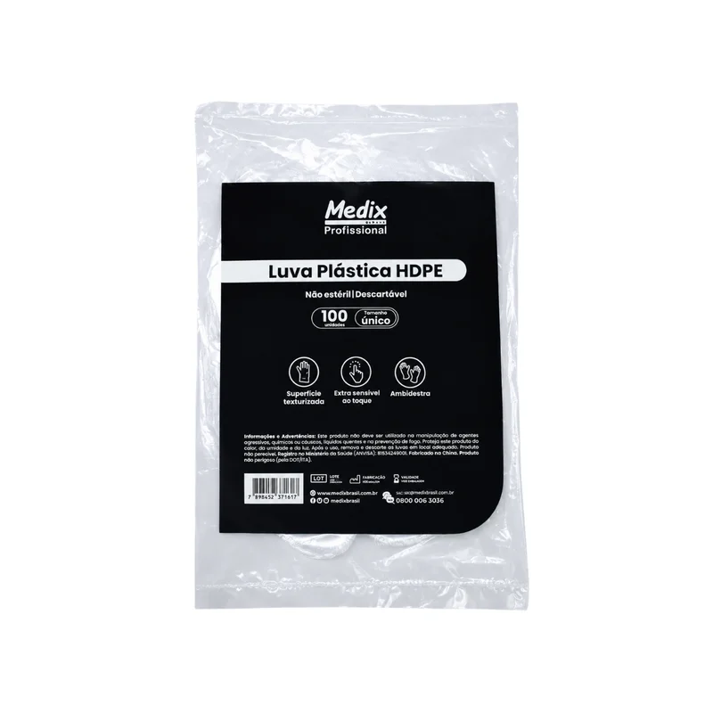 LUVA DESCARTAVEL 1 PCT X 100 UN MEDIX