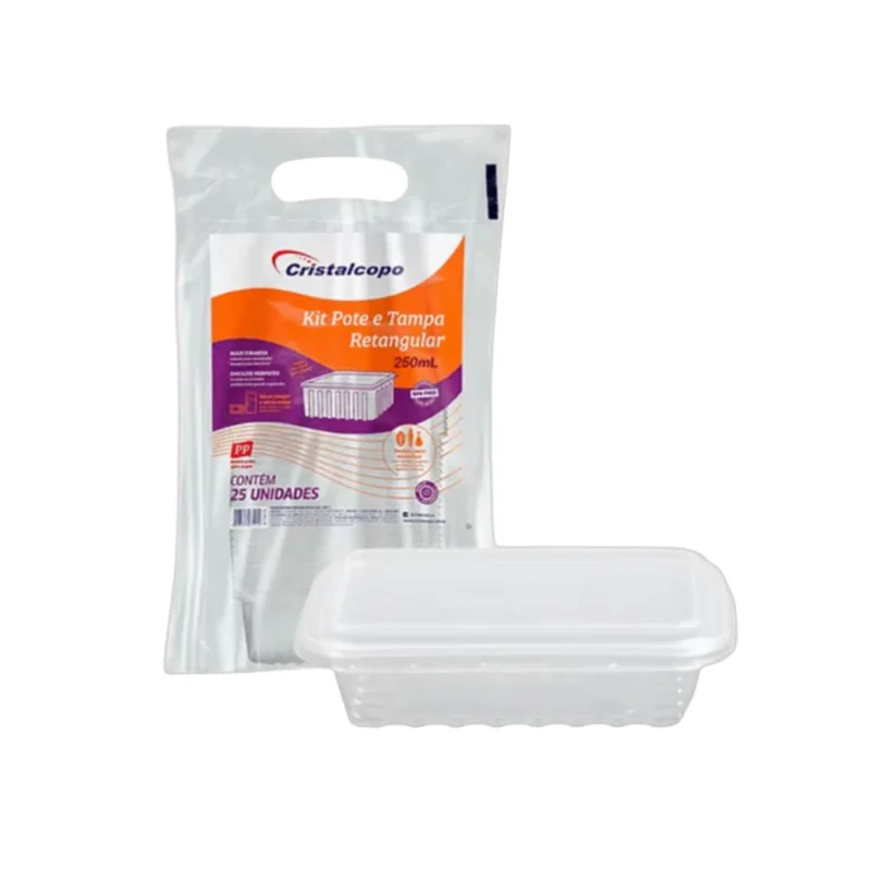 KIT POTE TAMPA RETANGULAR 250 ML 6 PCT X 25 UN CRISTALCOPO