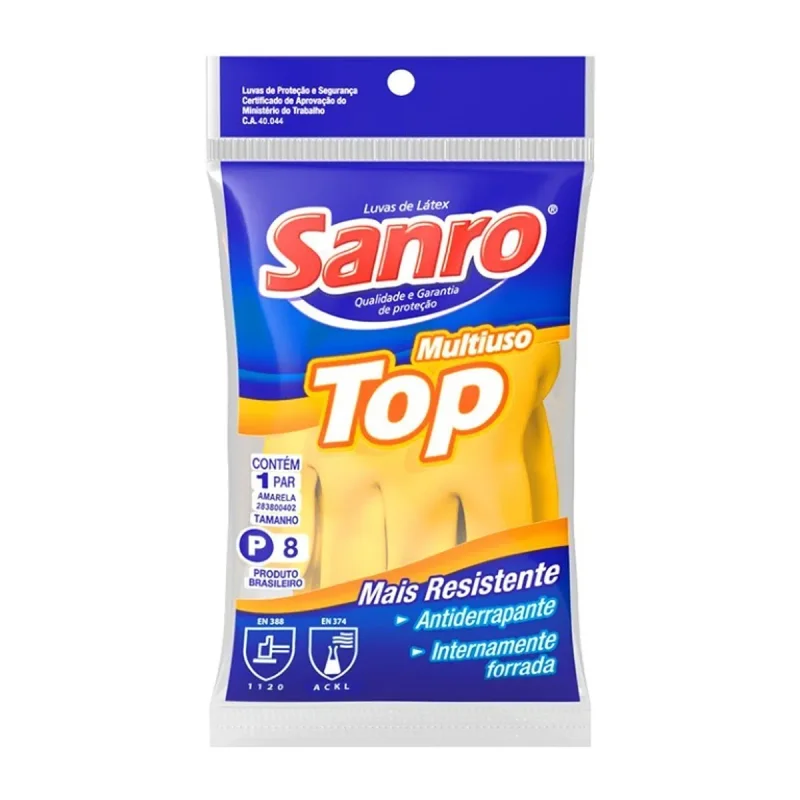 LUVA TOP P AMARELA LATEX CA 40.044 SANRO
