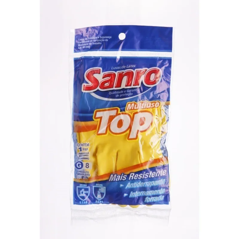 LUVA TOP G AMARELA LATEX CA 40.044 SANRO