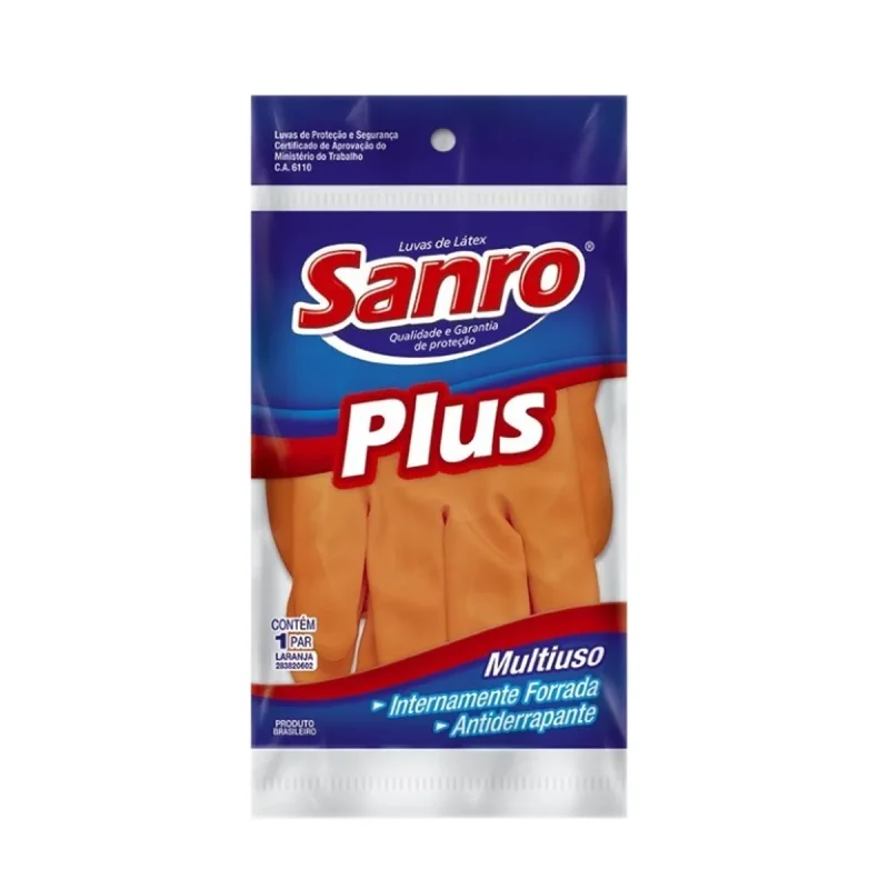 LUVA PLUS M LARANJA LATEX CA 6110 SANRO