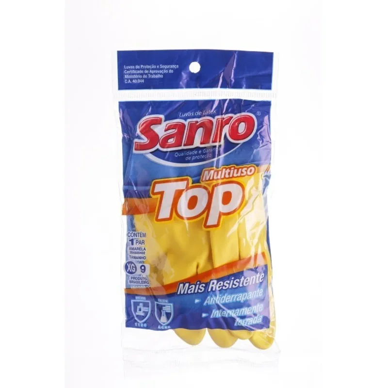LUVA TOP EXTRA G AMARELA LATEX SANRO CA:40.044