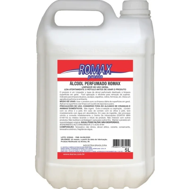 LIMPADOR PERFUMADO BASE DE ALCOOL 5 L ROMAX