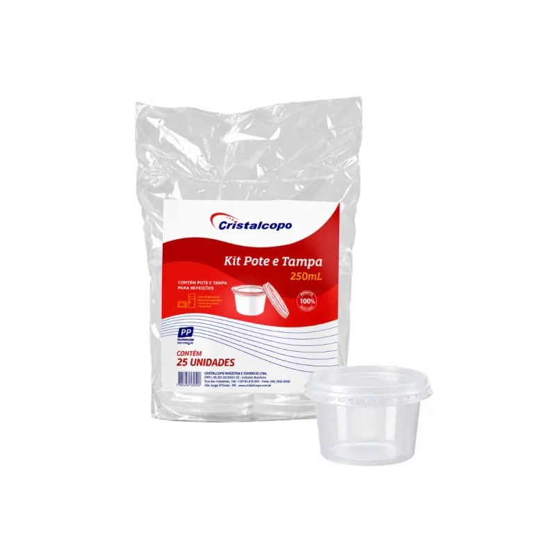 KIT POTE TAMPA REDONDO 250 ML 25 UN CRISTALCOPO